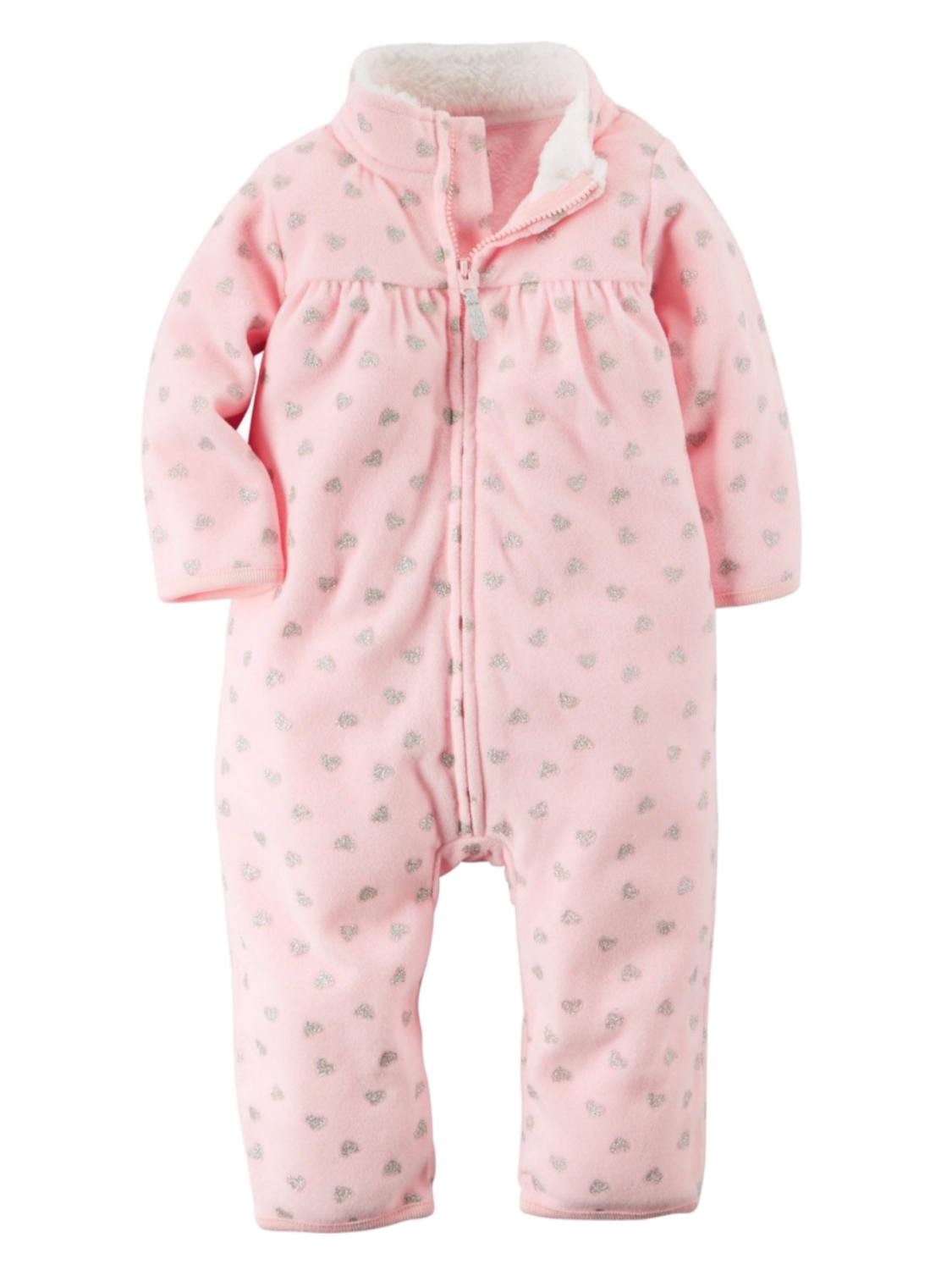 Carter's Carters Infant Girls Pink & Silver Heart Print Jumpsuit Coverall Outfit