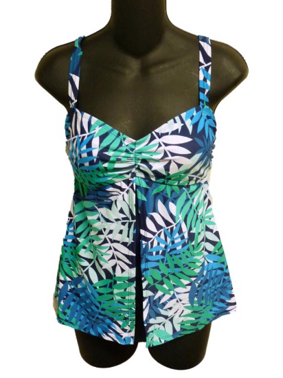 Tropical Escape Womens Blue & Green Jungle Print 1 Piece Swimsuit Swim Dress