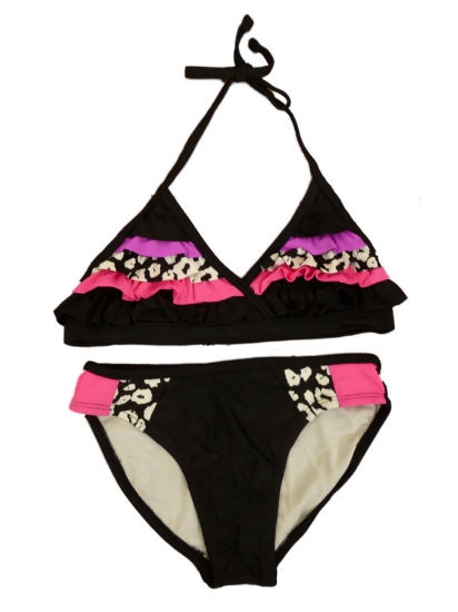 Xhilaration Girls Black Ruffle Bikini Swimming Suit Swim Bathing Suit 2 PC 4-5