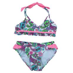 Xhilaration Girls Neon Paisley Bikini Swimming Suit Swim Bathing Suit 2 PC 4-5