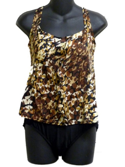 Tropical Escape Womens Brown Leopard Print 1 Piece Swimsuit Blouson Swim Suit 8