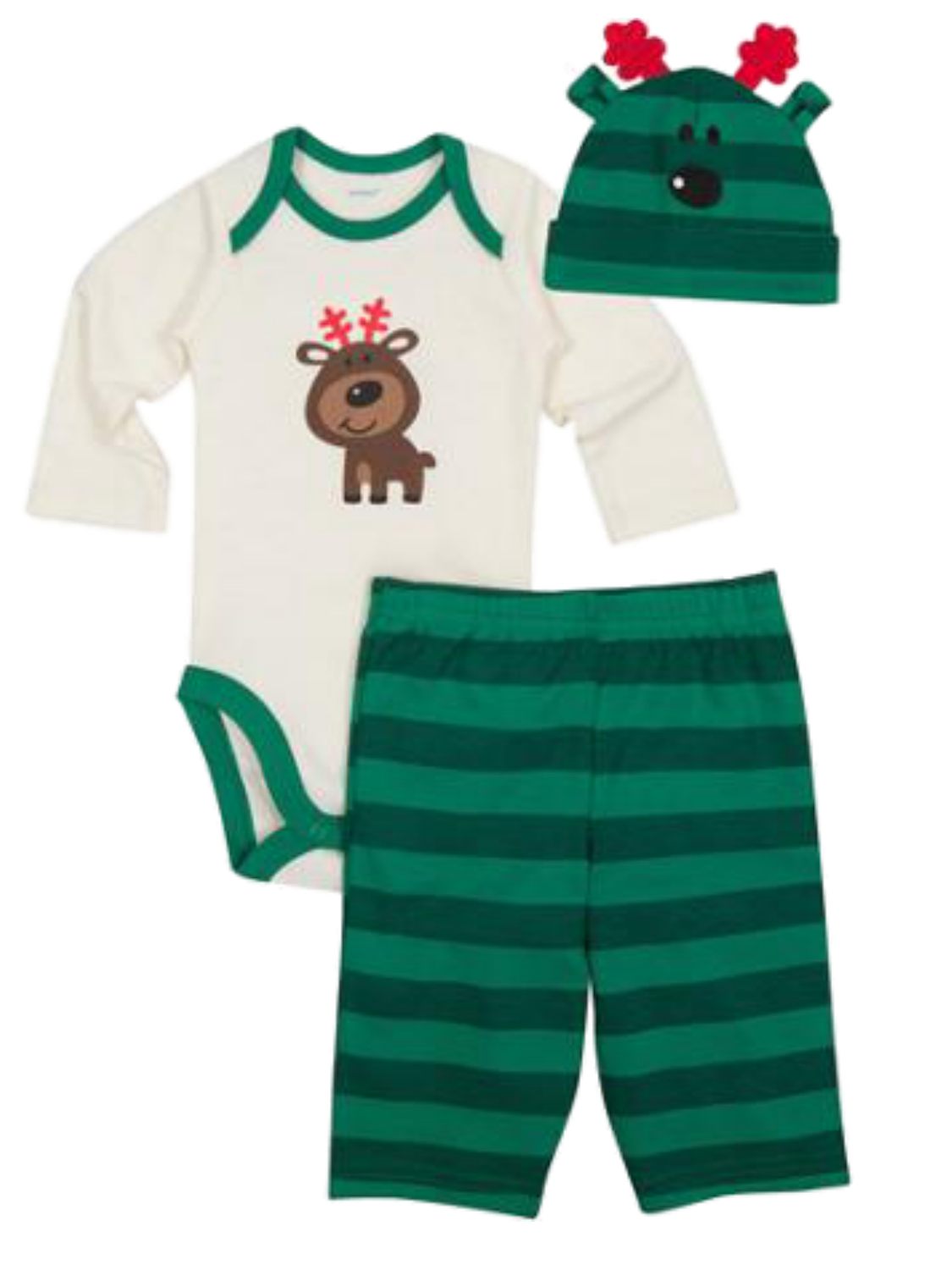 Gerber Infant & Toddler Boys 3 Piece Reindeer Set Bodysuit Pants & Beanie NB