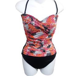 Jaclyn Smith Womens Black & Pink Floral Paisley 1 Piece Swim Suit Swimming