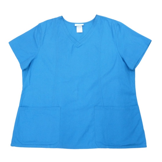 Simply Basic Womens Blue V Neckline Medical Smock Nurse Scrubs Shirt Top Large