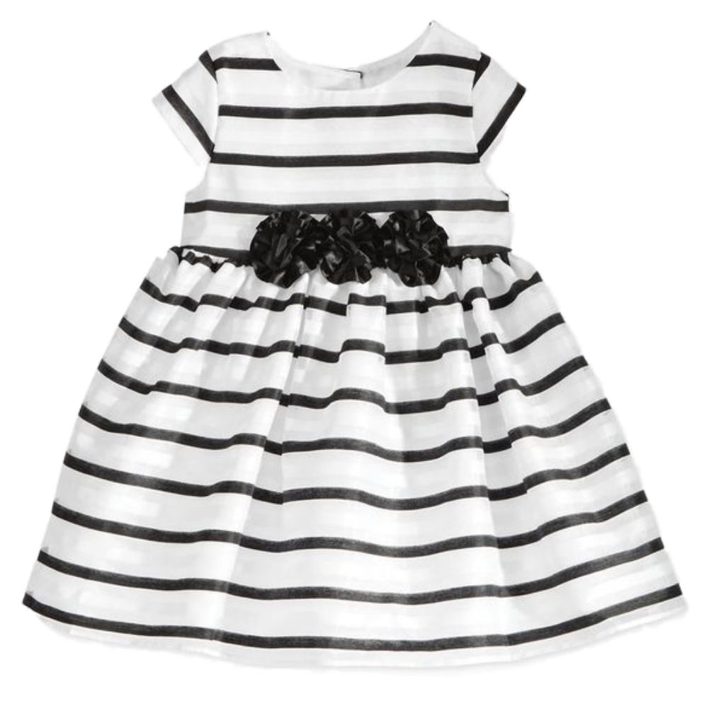 Marmellata Infant Girls Black & White Striped Holiday Christmas Party Dress