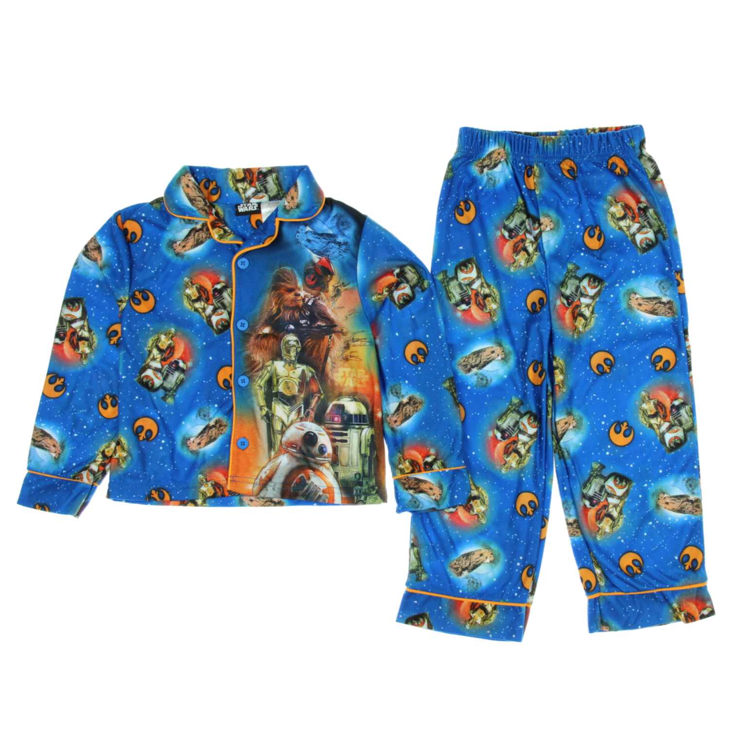Star Wars Boys Blue Flannel Pajamas The Force Awakens Sleepwear Set 4-5
