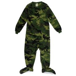 Faded Glory Boys Green Fleece Camouflage Pajamas Footed Blanket Sleeper XS (4-5)