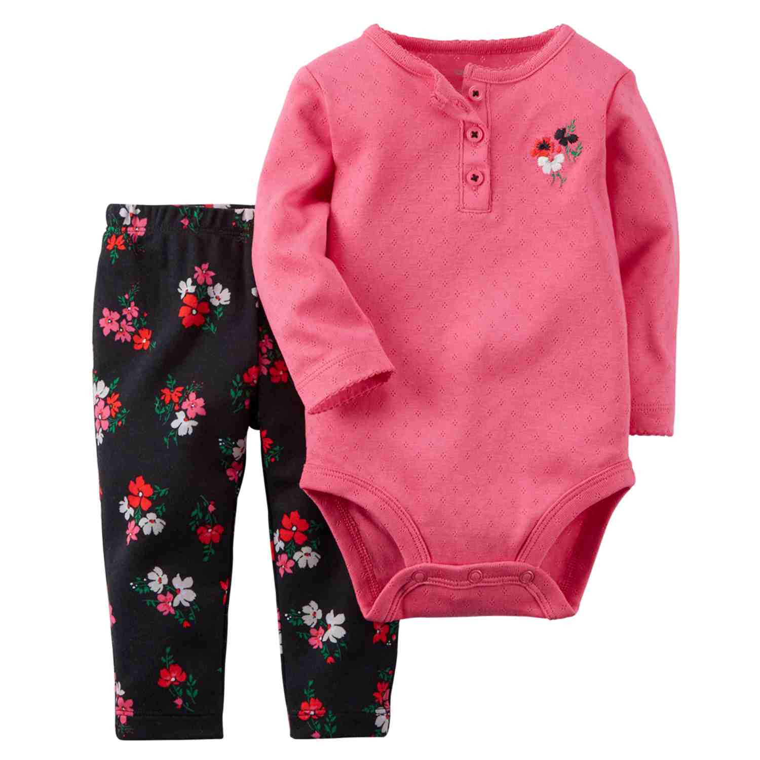 Carter's Carters Infant Girl 2 PC Flower Outfit Pink Bodysuit Creeper Floral Leggings