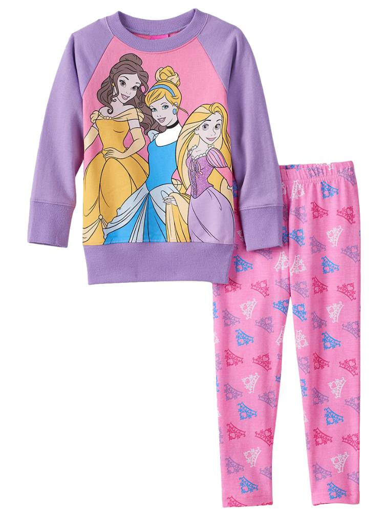 Disney Toddler Girls Purple & Pink Princess Sweatshirt & Leggings 2 PC Outfit
