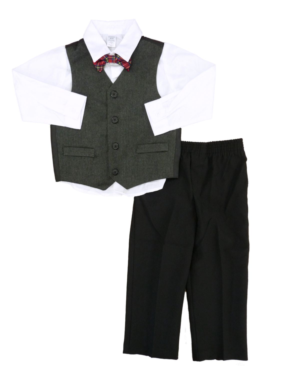 George Infant Toddler Boys White Shirt Vest Bowtie Pants 4P Dress Up Outfit