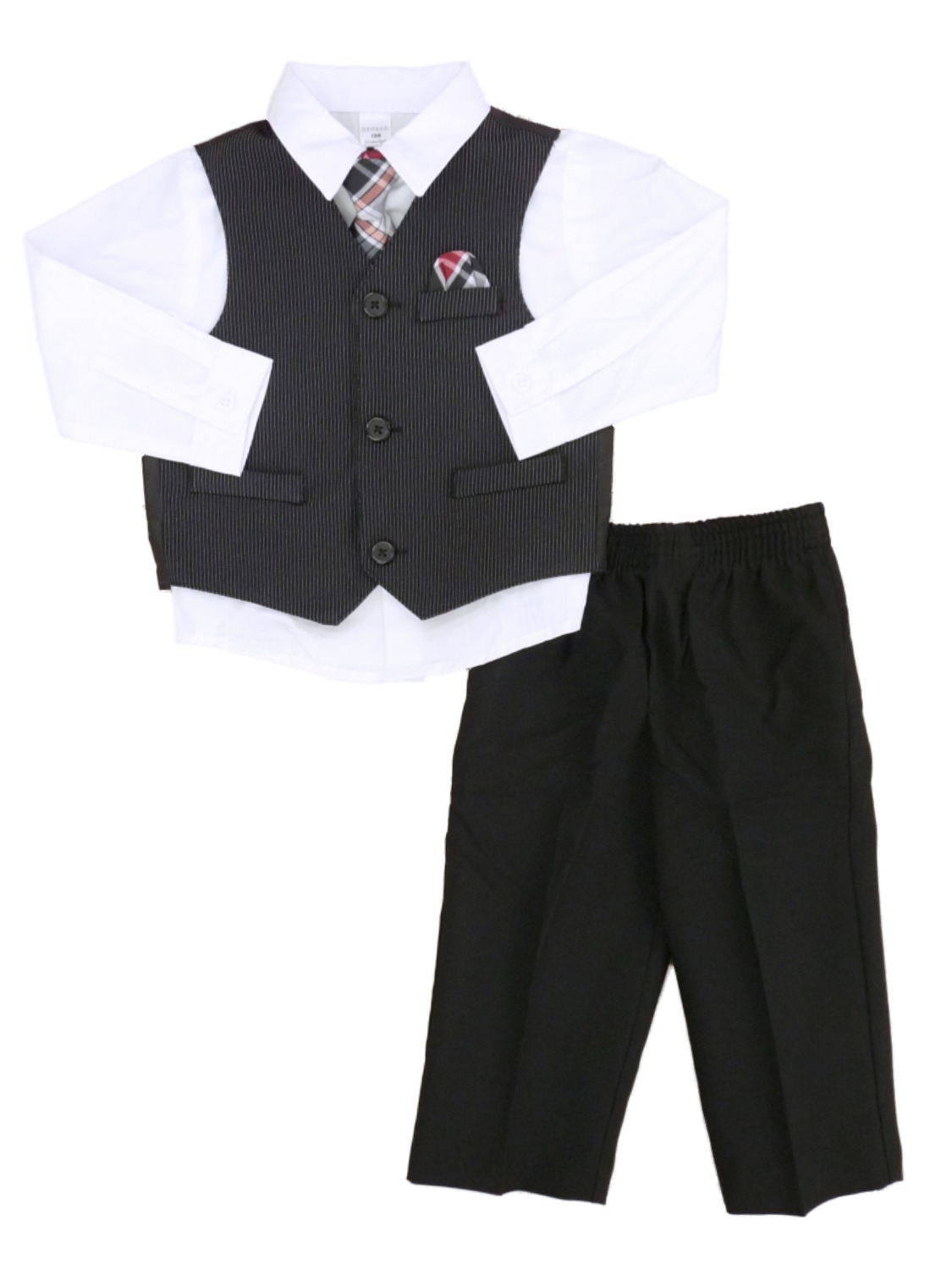 George Infant & Toddler Boys White Shirt Vest Tie & Pants 4P Dress Up Outfit