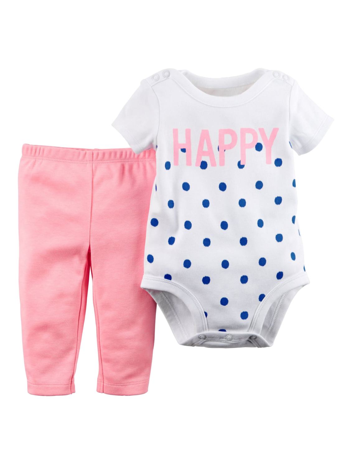 Carter's Carter Infant Girl 2 Piece White Happy Creeper Bodysuit Pink Leggings Outfit