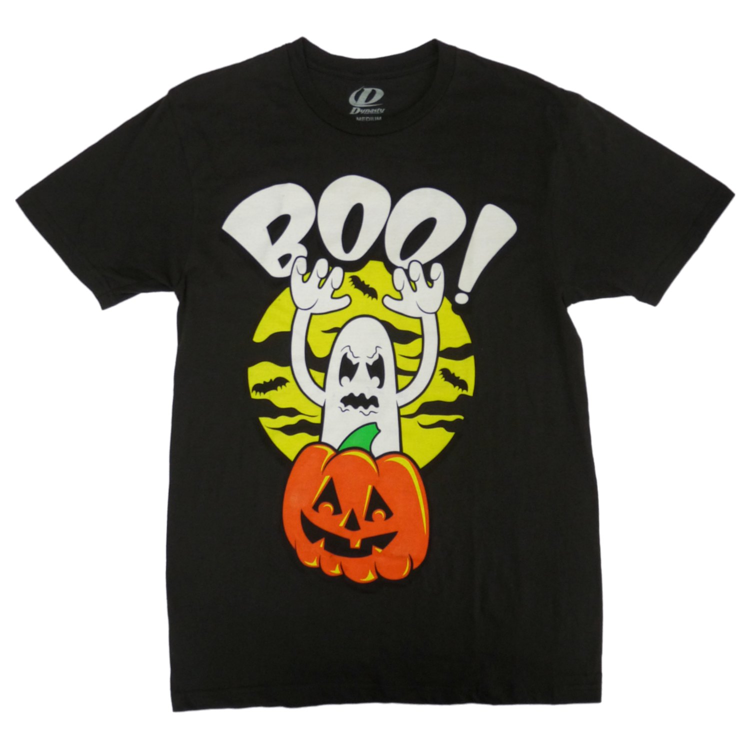 Dynasty Halloween Mens Black Ghost & Pumpkin Boo! Graphic T-Shirt