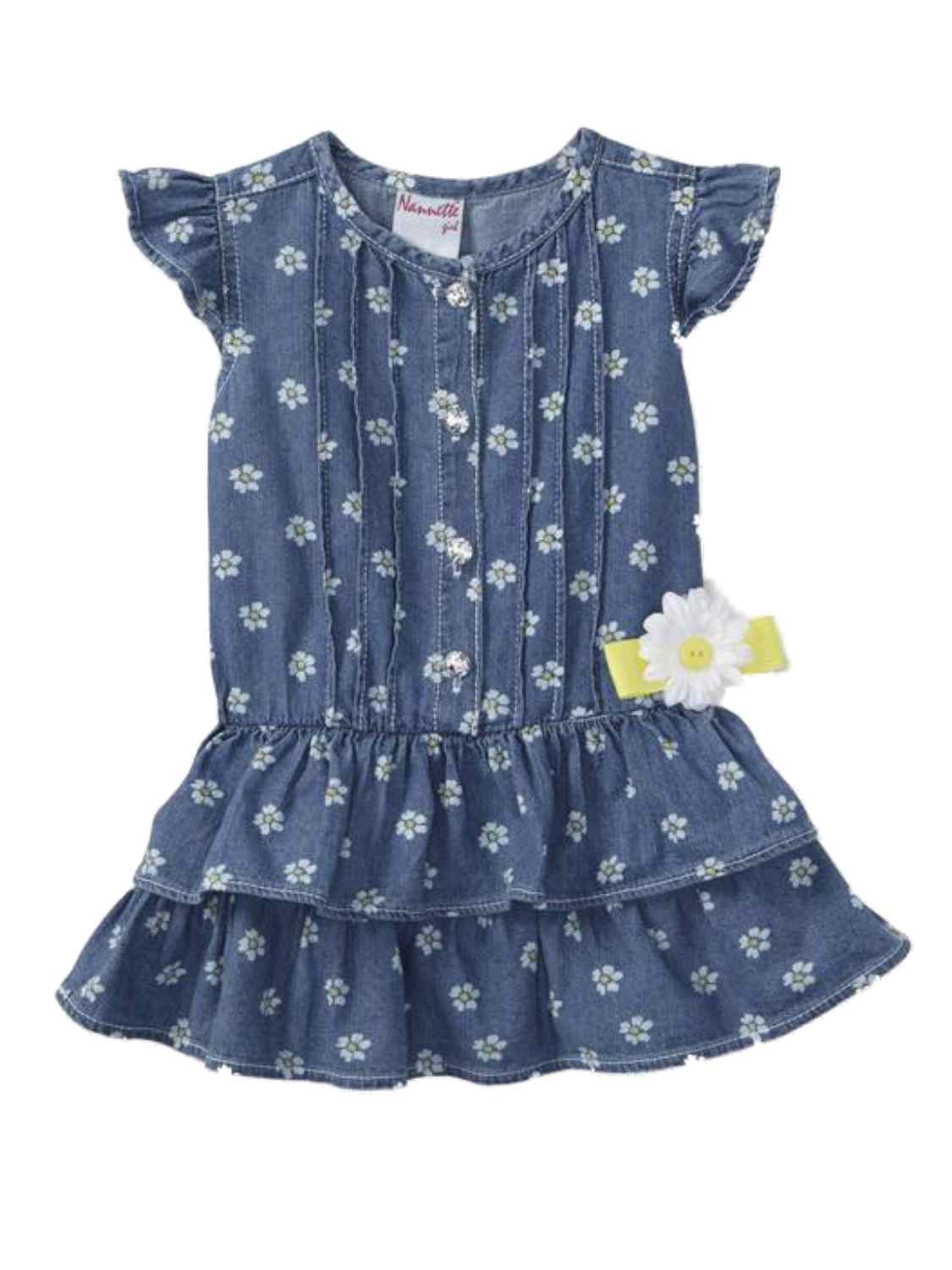 Nannette Toddler Girls Daisy Flower Chambray Dress Short Sleeve Denim Dress