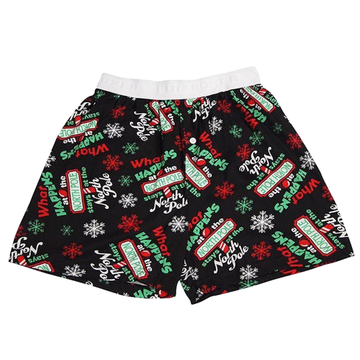 Fun Boxers Mens Black North Pole Christmas Holiday Underwear Boxer Shorts S