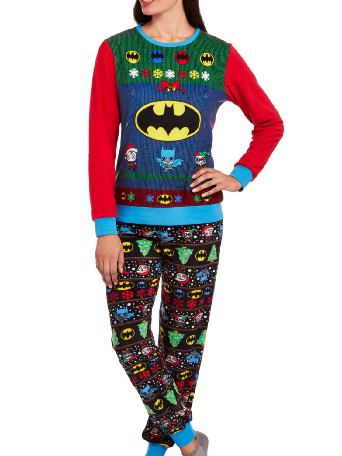 DC Comics Womens Fleece Batgirl Ugly Sweater Pajamas Batman Holiday Sleep  Set