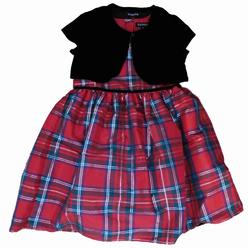 George Girls Red Plaid Holiday Party Dress Black Velour Waistband Capelet Set