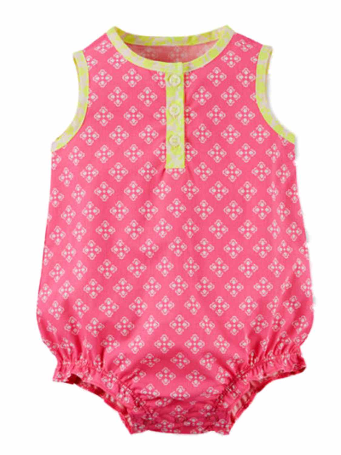 Carter's Carters Infant Girls Pink & Yellow Floral Romper Snap-bottom Bodysuit
