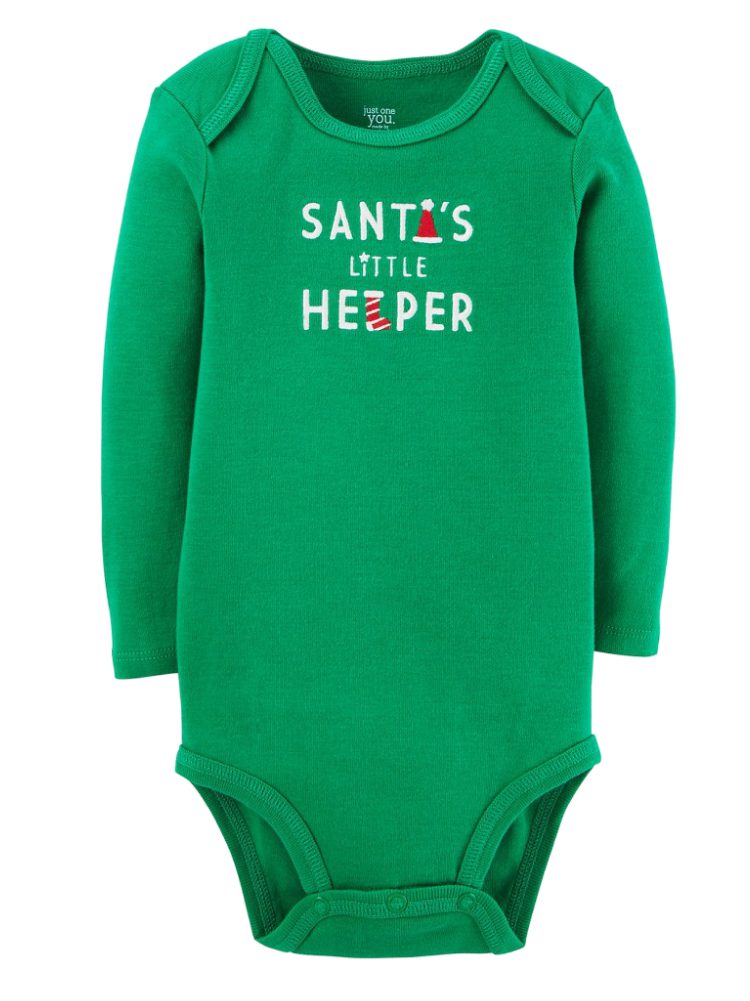 Carter's Carters Infant Boys Green Santas Little Helper Bodysuit Christmas Creeper