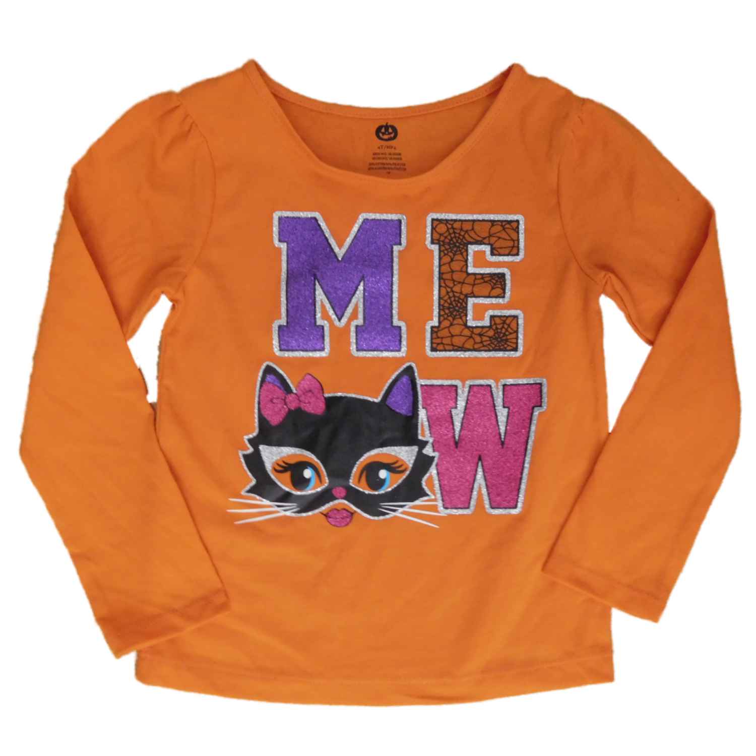 Pumpkin Infant & Toddler Girls Black Cat Halloween Tee Shirt Orange Meow T-Shirt