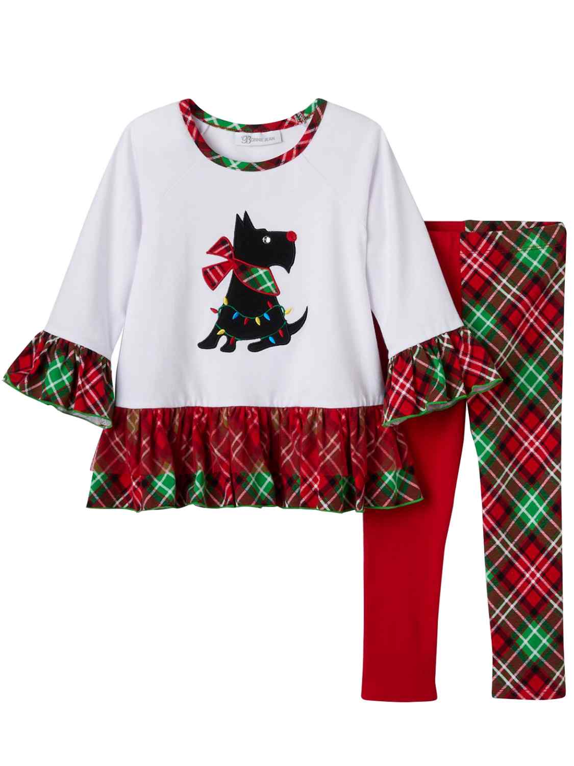 Bonnie Jean Infant & Toddler Girls Scottie Dog Holiday Outfit Ruffled Shirt & Leggings
