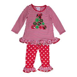 Bonnie Jean Toddler Girls Red Christmas Tree Holiday Outfit Ruffled Shirt & Leggings