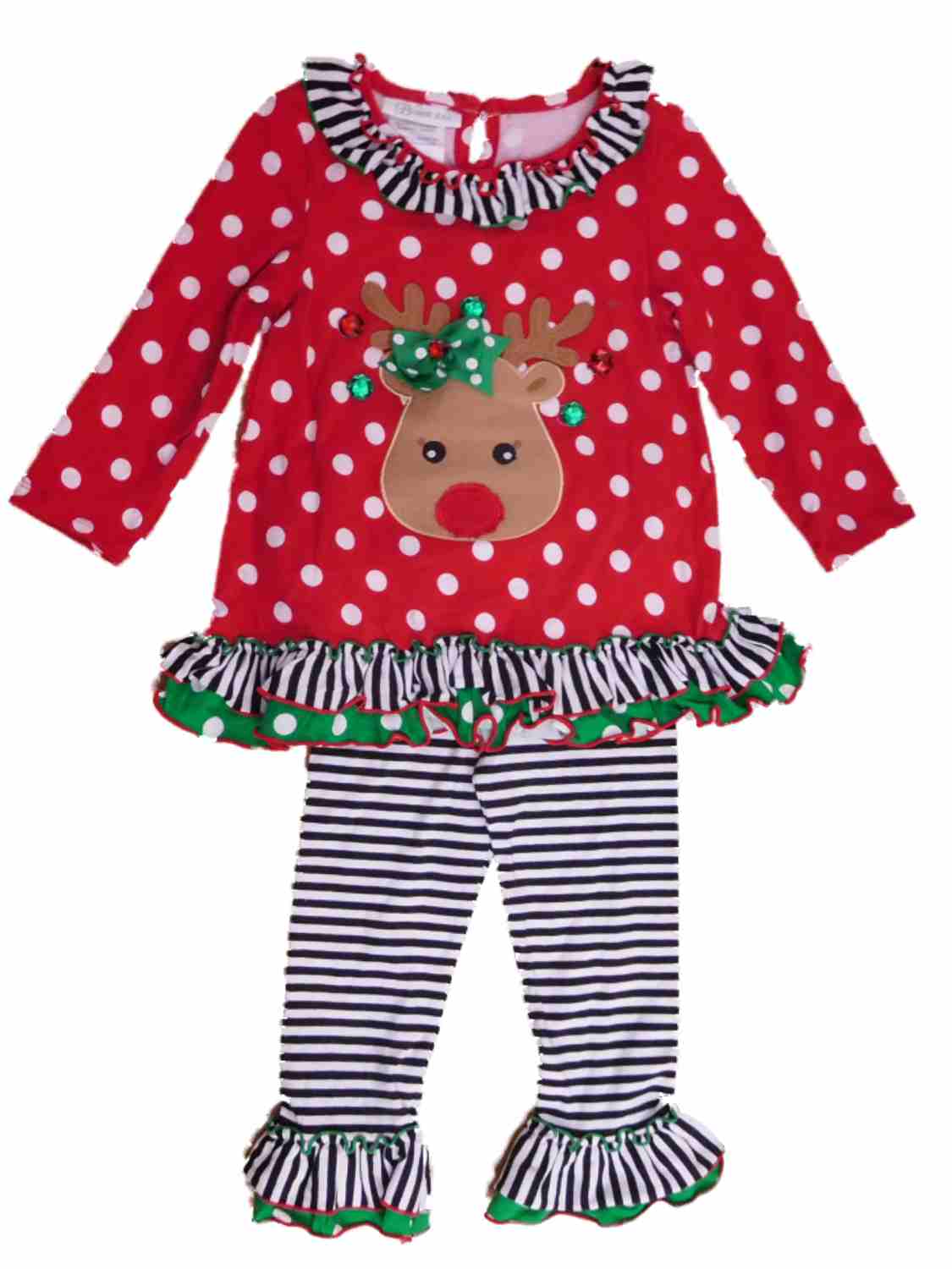 Bonnie Jean Toddler Girls Red Polka Dot Reindeer Outfit Holiday