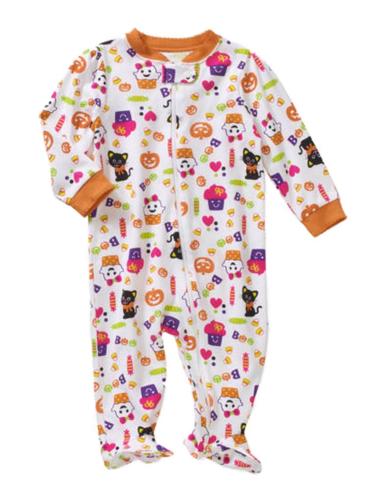 pumpkin infant girls white orange halloween sleeper ghost cat pajamas sleep n play