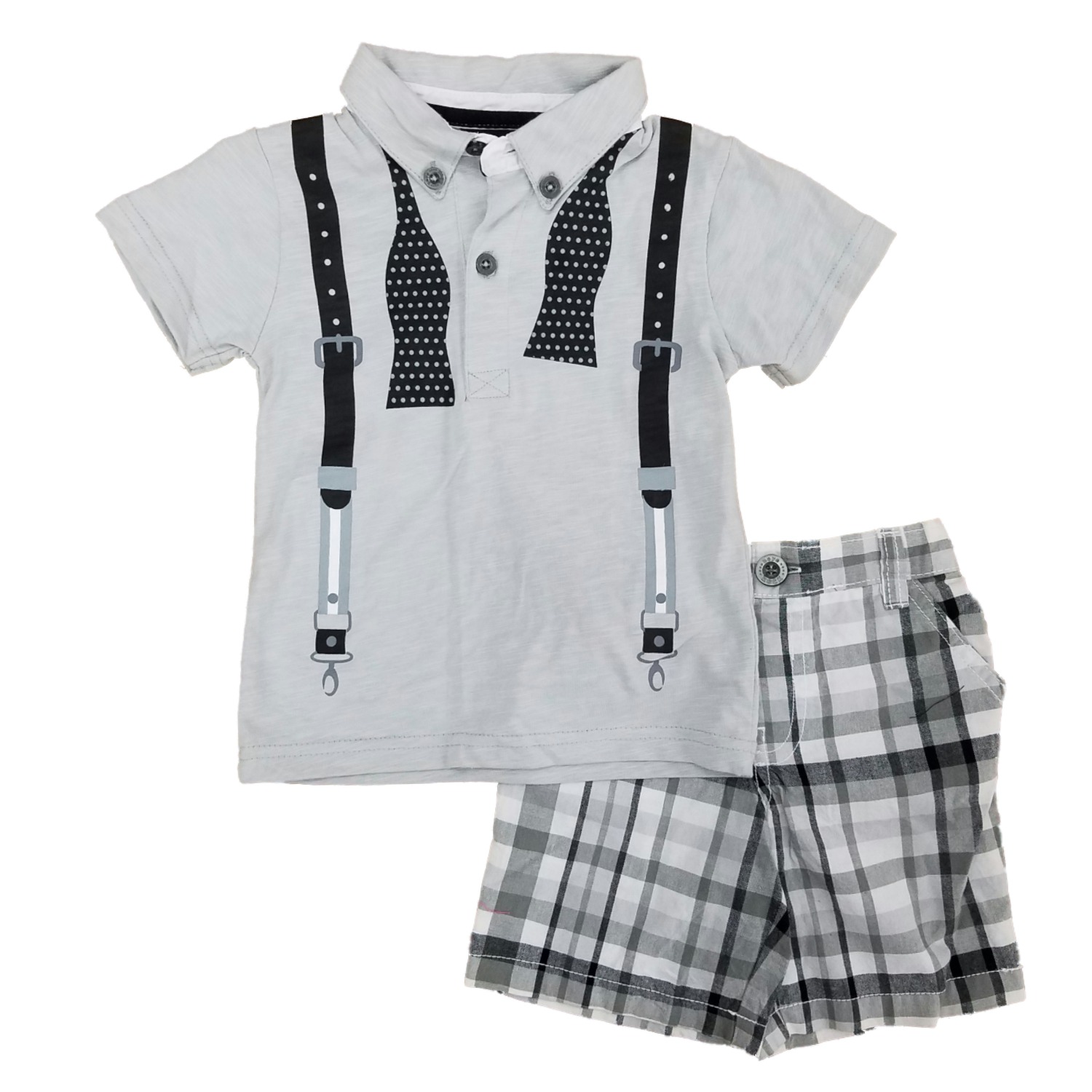 Boys Rock Infant & Toddler Boys 2-Piece Suspender Polo Shirt & Plaid Shorts Set