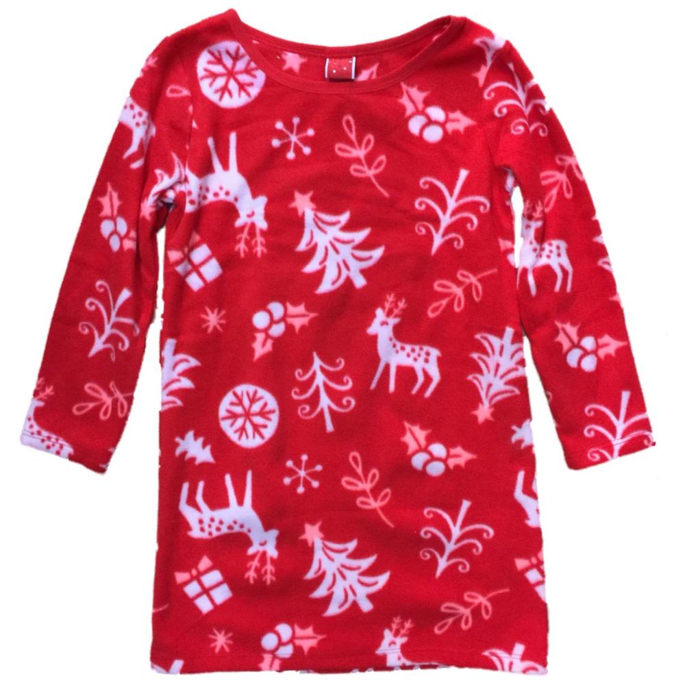 Wonder Girls Red Fleece Reindeer Holly Christmas Tree Print Holiday Nightgown Xs 4 5