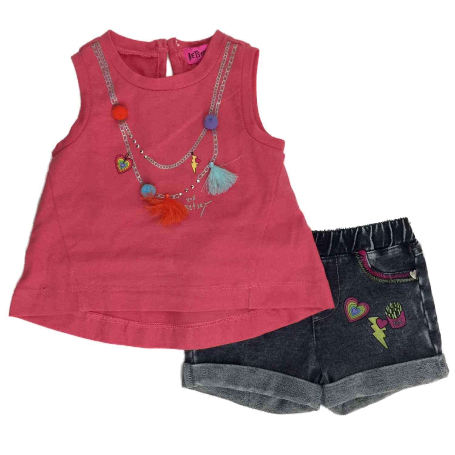 Betsy Johnson Infant Pink Rhinestone Tank Top Girls 2 Piece Jean Short Outfit