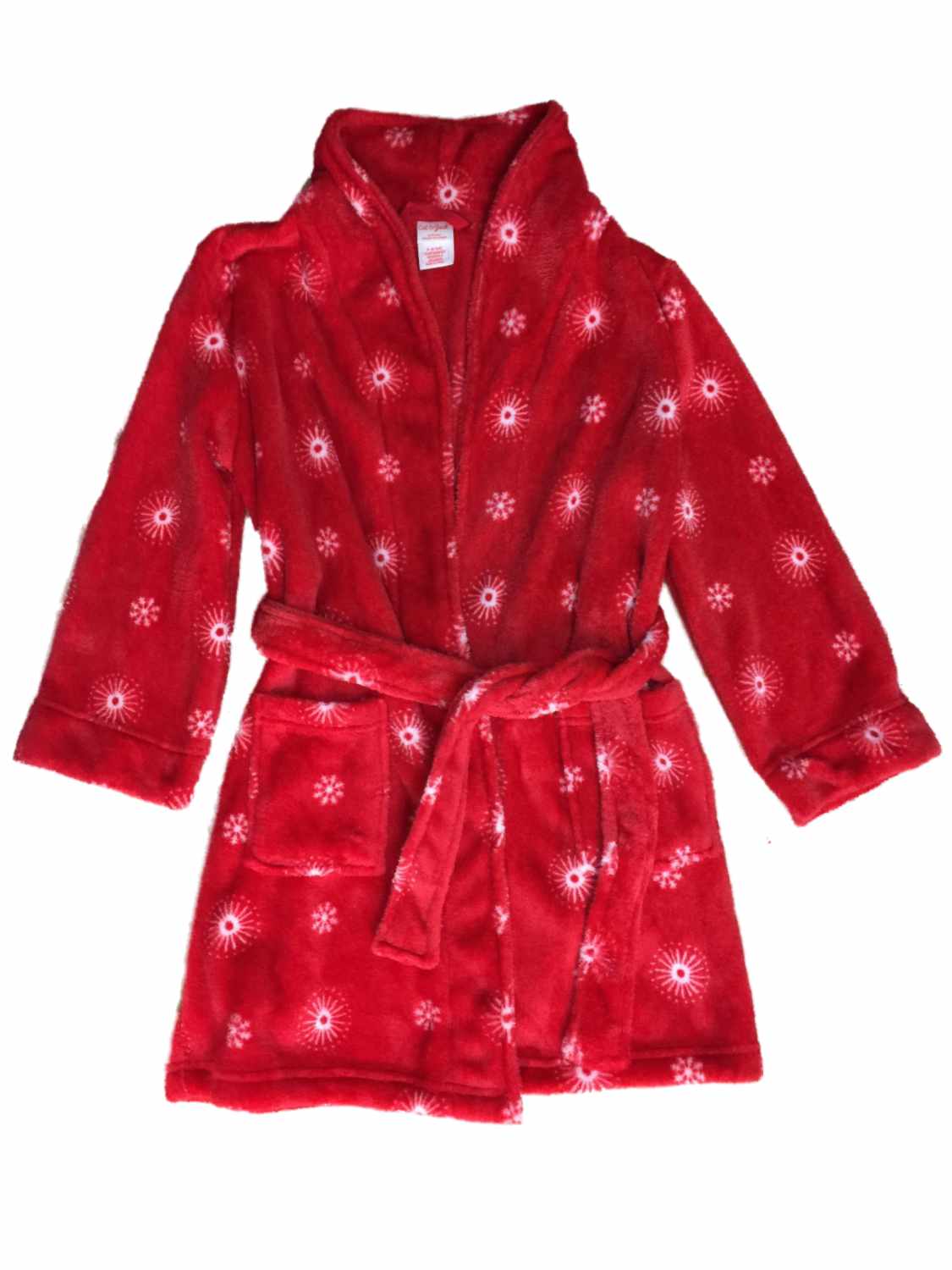 CatJack Girls Plush Red Fleece Sunburst Snowflake Bathrobe Bath Robe House Coat