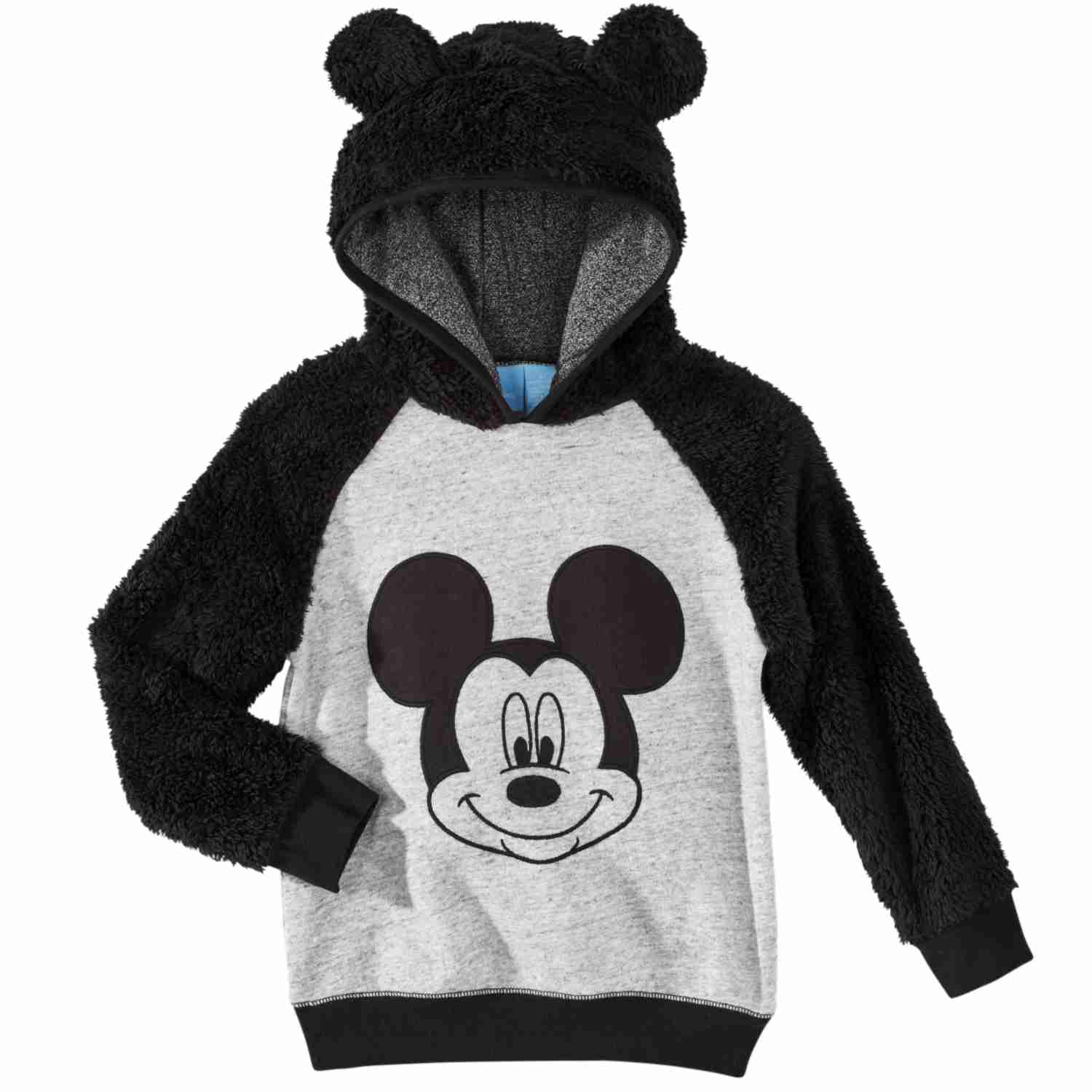 Disney Infant Boys Plush Black & Gray Mickey Mouse Hoodie Sweatshirt