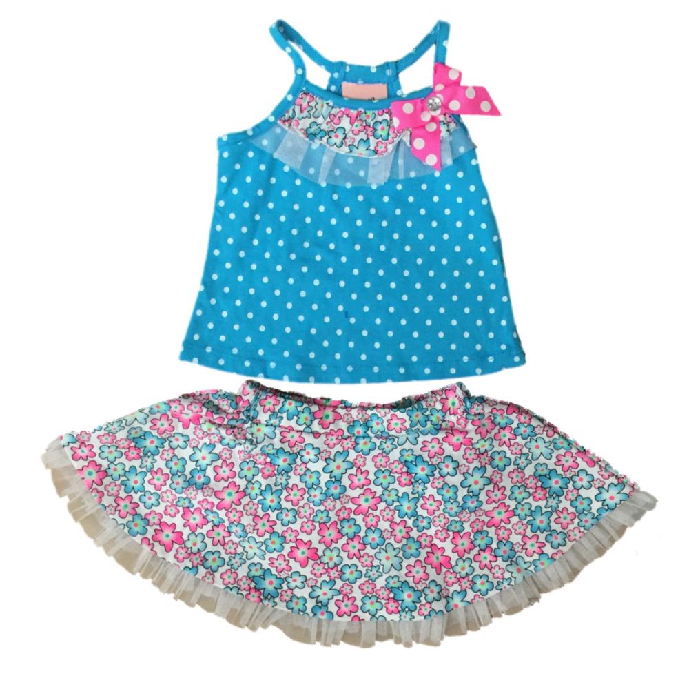 Little Lass Infant Girls Blue Polka Dot Floral Baby Outfit Shirt