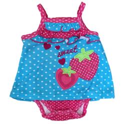 Peanut Buttons Infant Girls Blue Polka Dot Strawberry Bodysuit Sweet Baby Creeper Outfit 3-6m