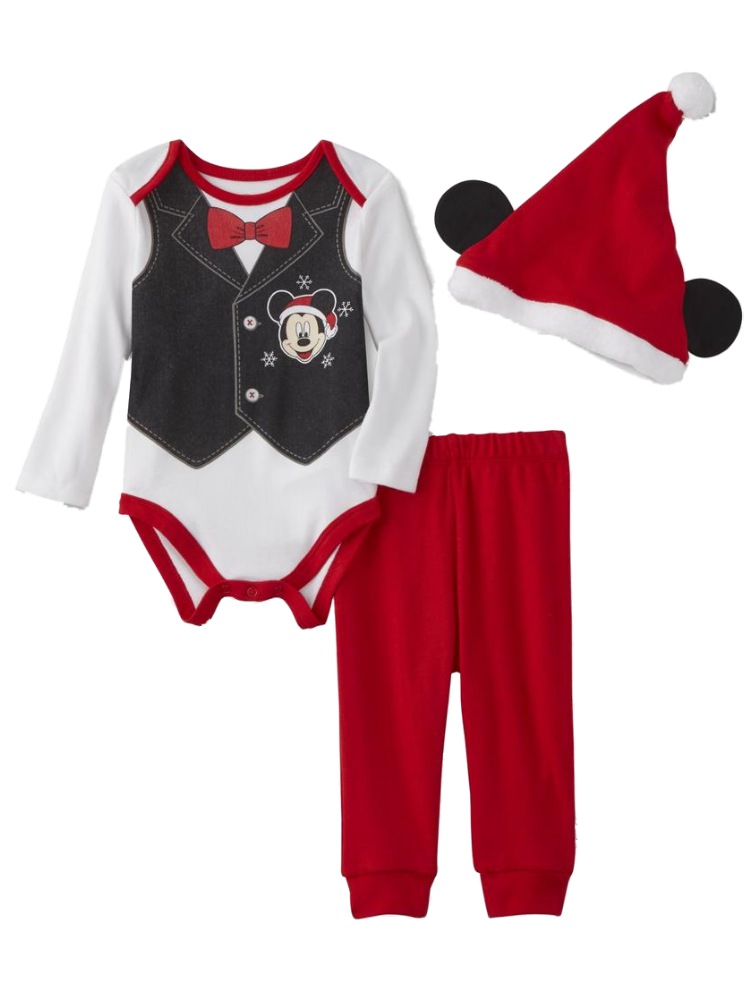 Infant Boys Mickey Mouse Santa Claus Baby Outfit Bodysuit Pants Hat Set 0 3m