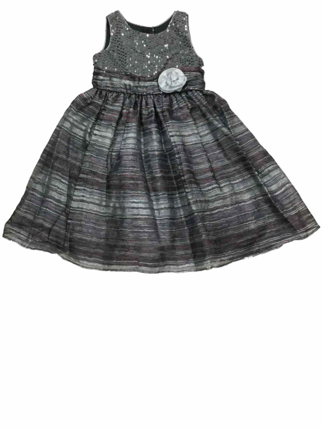Youngland Girls Gray Metallic Heathered & Sequin Holiday Party Flower Girl Dress