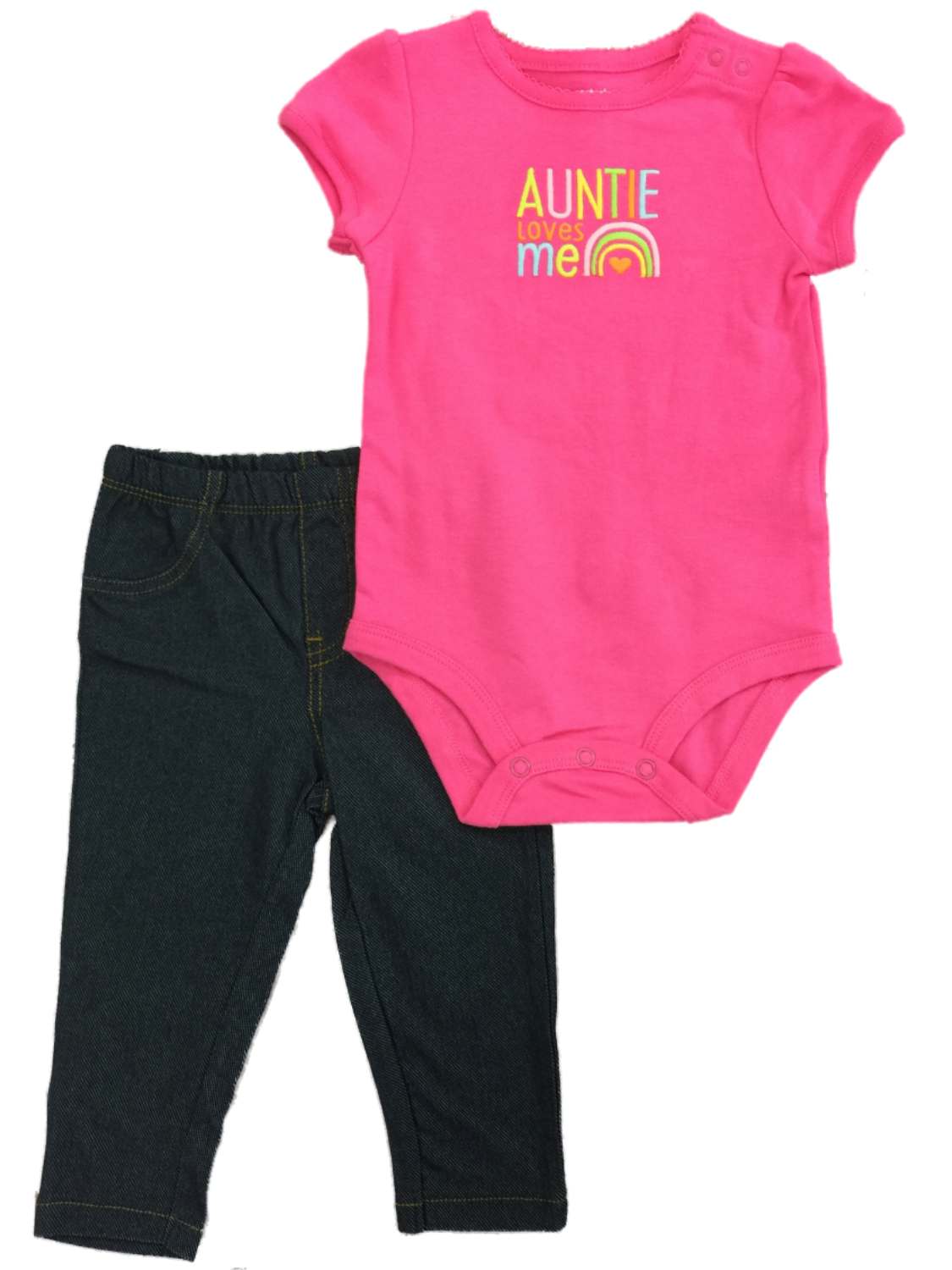 Carter's Infant Girls Pink Bodysuit Auntie Loves Me Rainbow & Jegging 2-PC Outfit