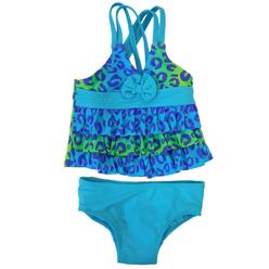 Joe Boxer Infant Girls Blue Leopard Print Baby Bikini Ruffle 2pc Tankini Swim Suit 12m