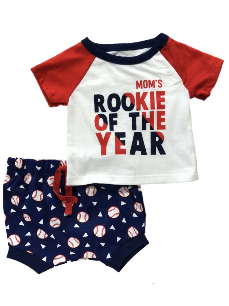 KOALA Infant Boys Moms Rookie Of The Year Baby Outfit Baseball Shirt & Shorts