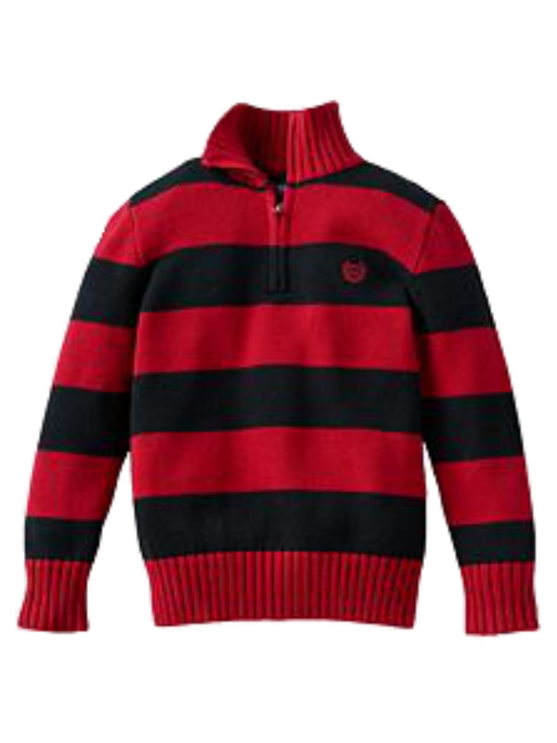 Chaps Toddler Little Boys Red Black Striped Zip Front Henley Knit Sweater