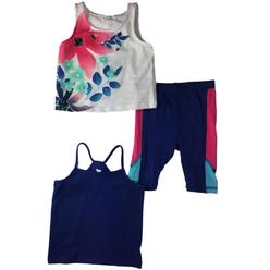 koala kids Infant Girls Pink Blue & Navy Tropical Floral Outfit 3 Pc Tank Top Shorts Outfit