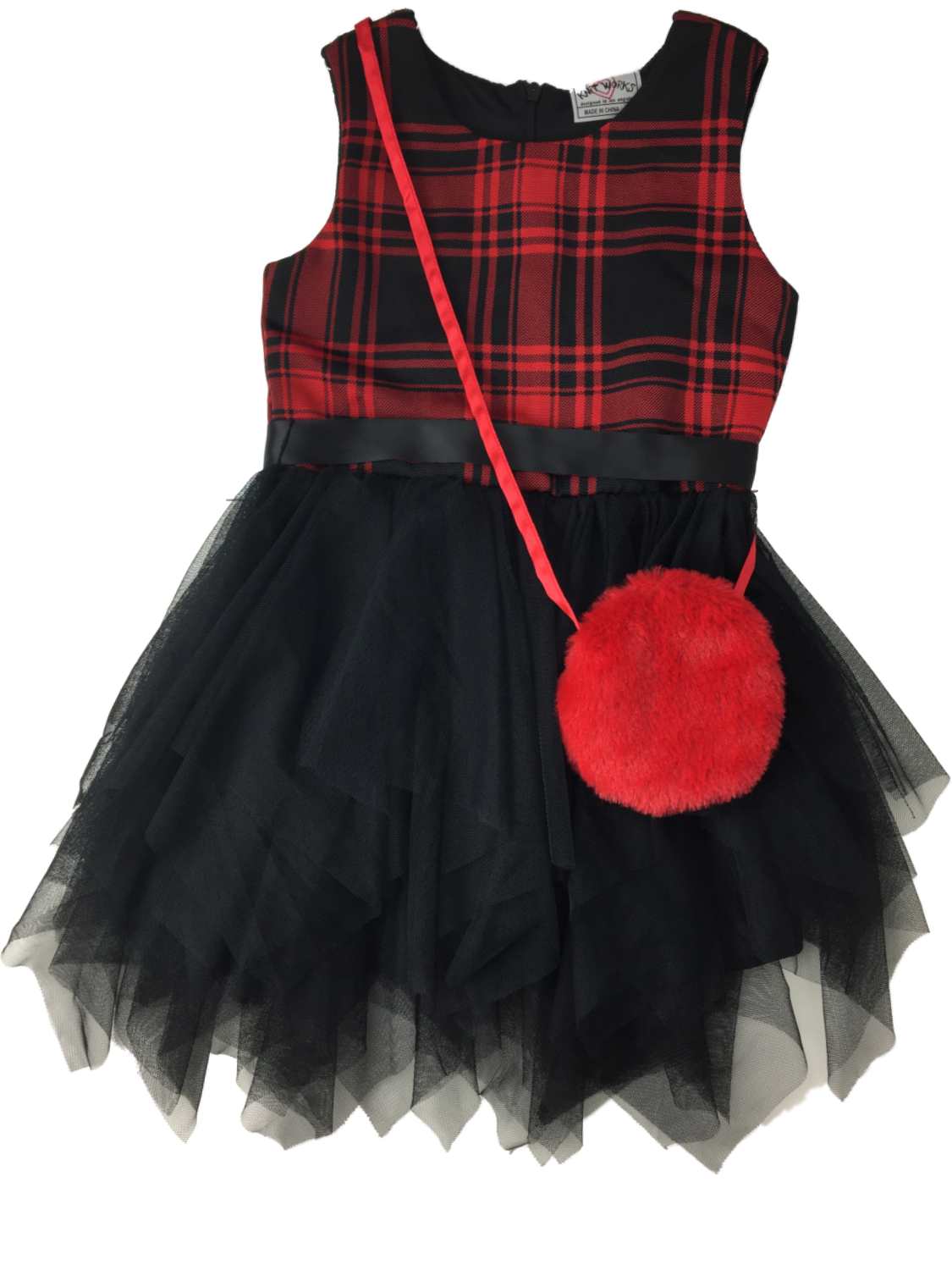 Knit Works Girls Red Black Plaid Formal Party Holiday Checkered