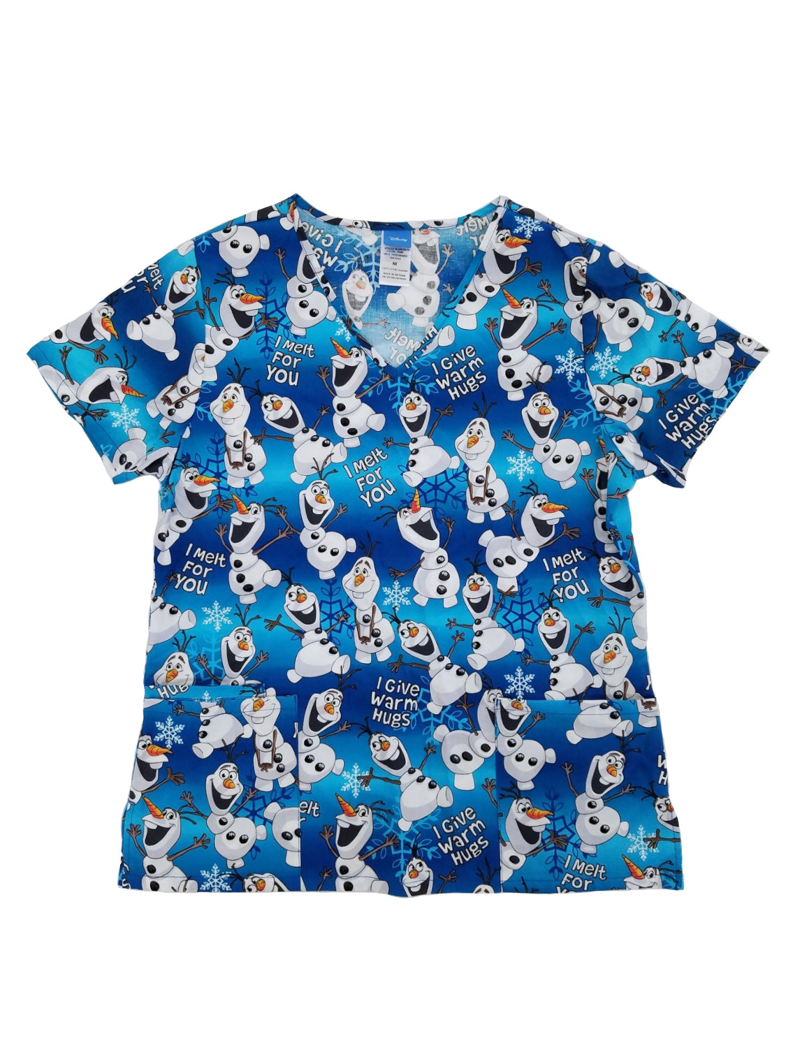 disney frozen womens blue olaf warm hugs medical smock nurse scrubs shirt top
