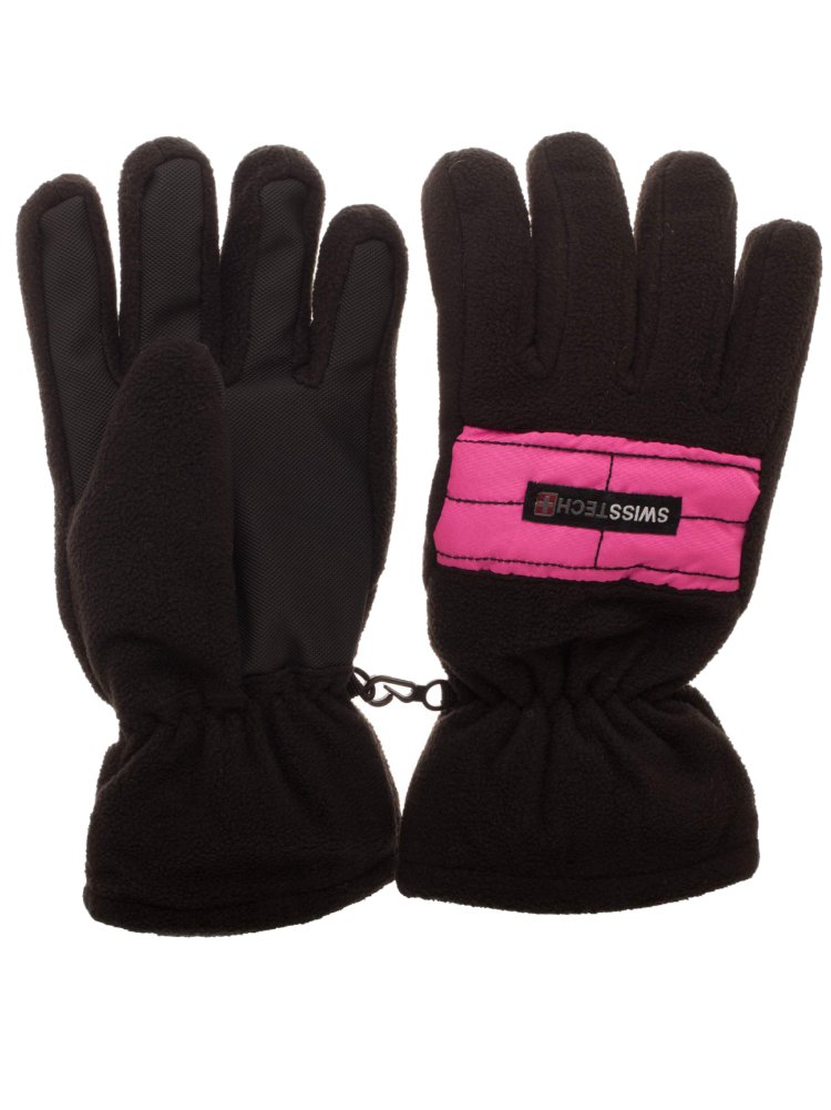 Swiss Tech Girls Black & Pink Microfleece Thinsulate Ski & Snow Winter Gloves