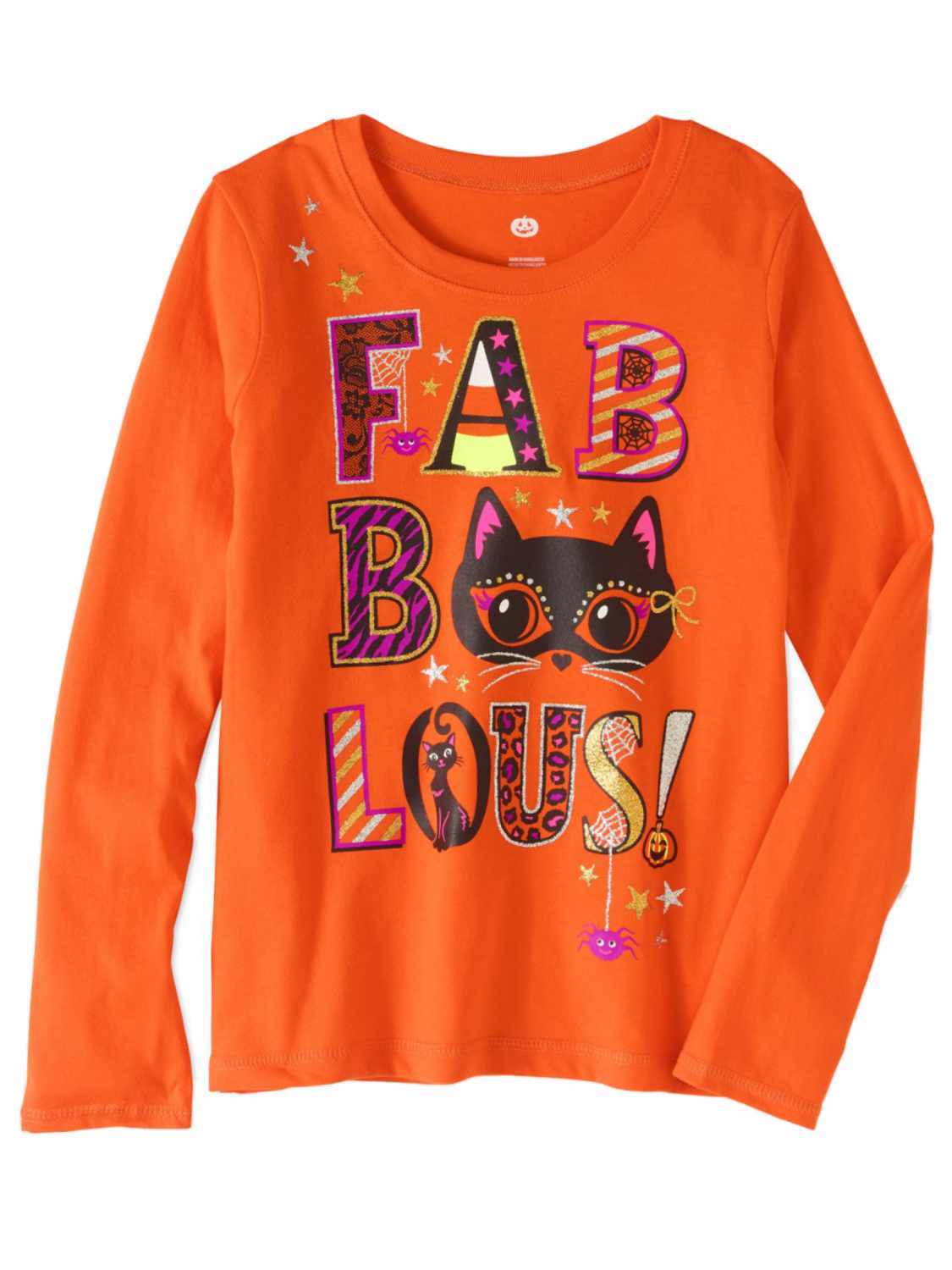 Pumpkin Girls Orange Fab Boo Lous Glitter Halloween T-Shirt Black Cat Tee Shirt XS 4/5