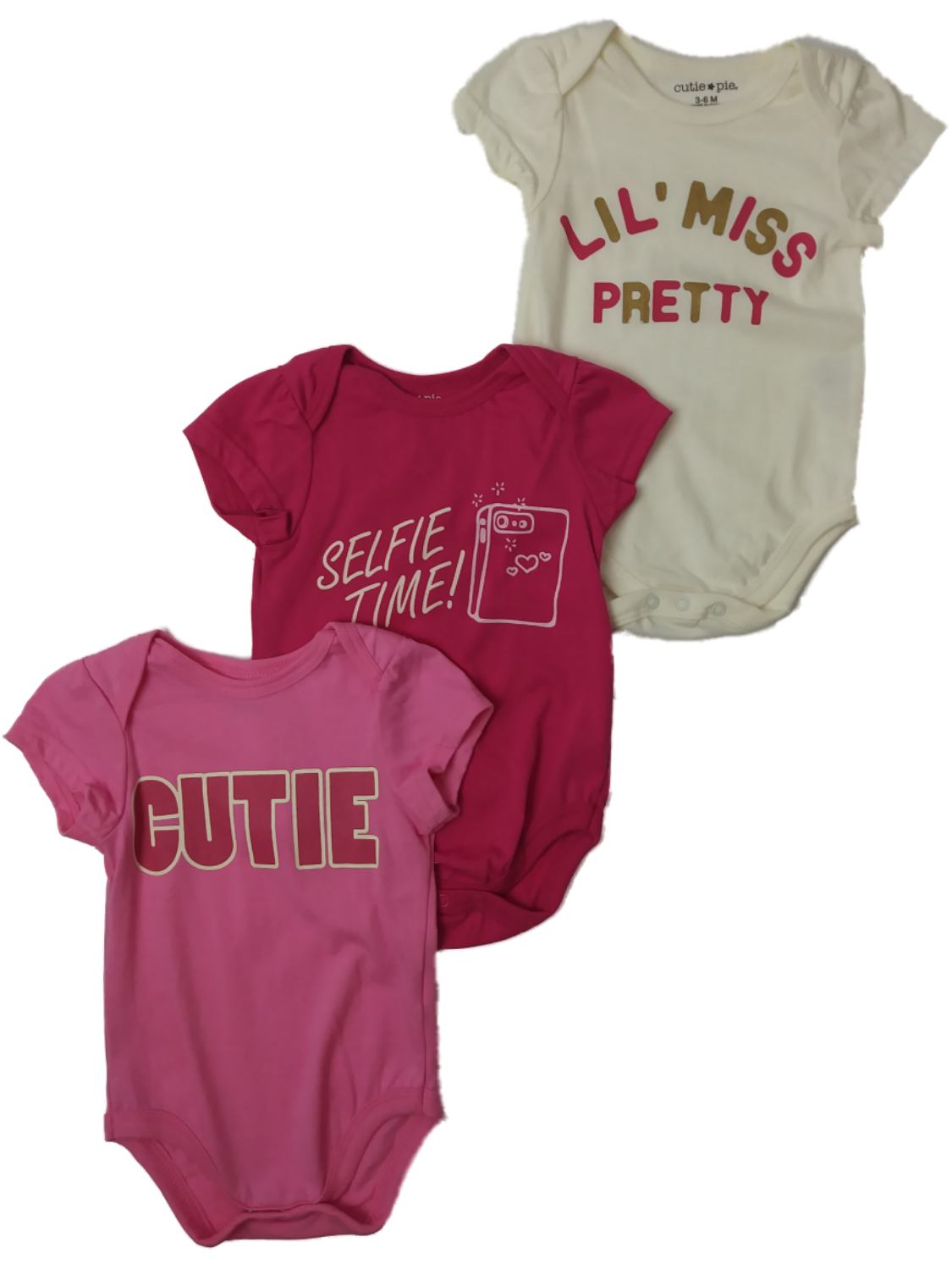 Carter's Carters Infant Girls Pink Lil Miss Pretty Slefie Time Outfit 3pc Bodysuit Set