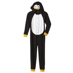 Joe Boxer Womens Black Fleece Penguin Blanket Sleeper Pajama Union Suit