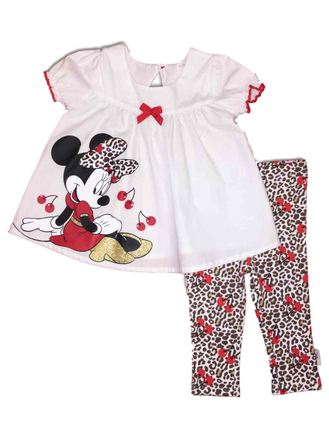 Disney Infant Girls Minnie Mouse Baby Outfit Cherry Shirt & Leopard Pants