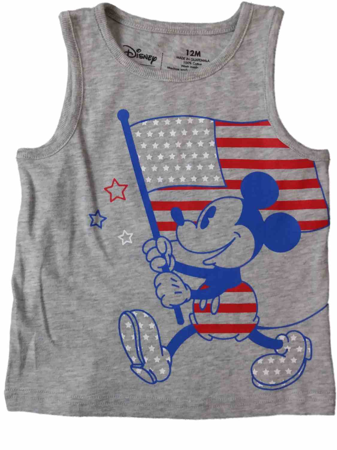 Infant Baby Boys Gray Mickey Mouse Patriotic Flag Tank Top Muscle Shirt 12m
